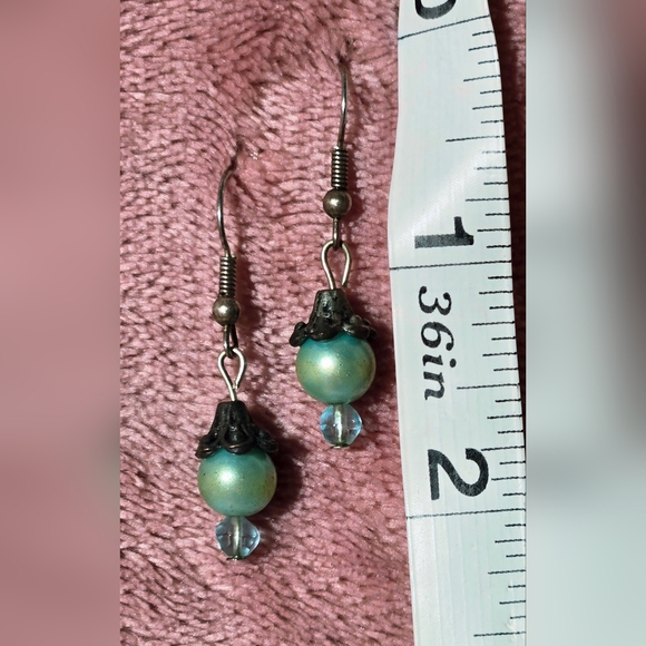 Elegant Blue Pearl Drop Earrings - Picture 5 of 5